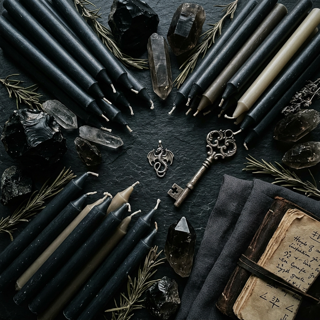 Dragon ritual props-only flat lay