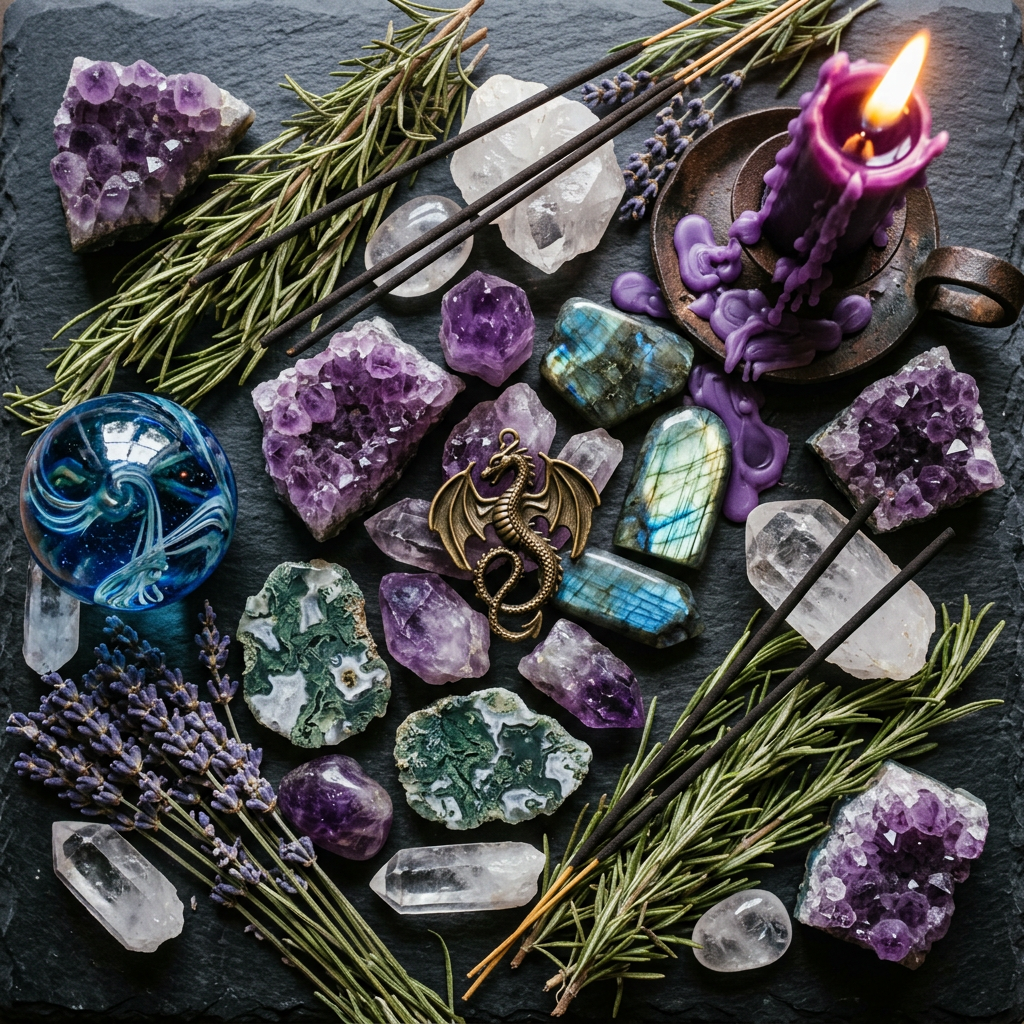 Dragon ritual props-only flat lay
