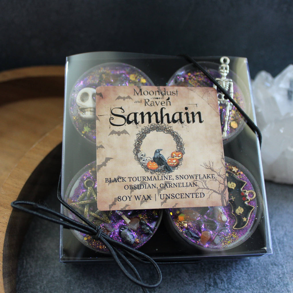Samhain Tealight Crystal Candles | Sabbat Ritual Candles | Moondust and Raven