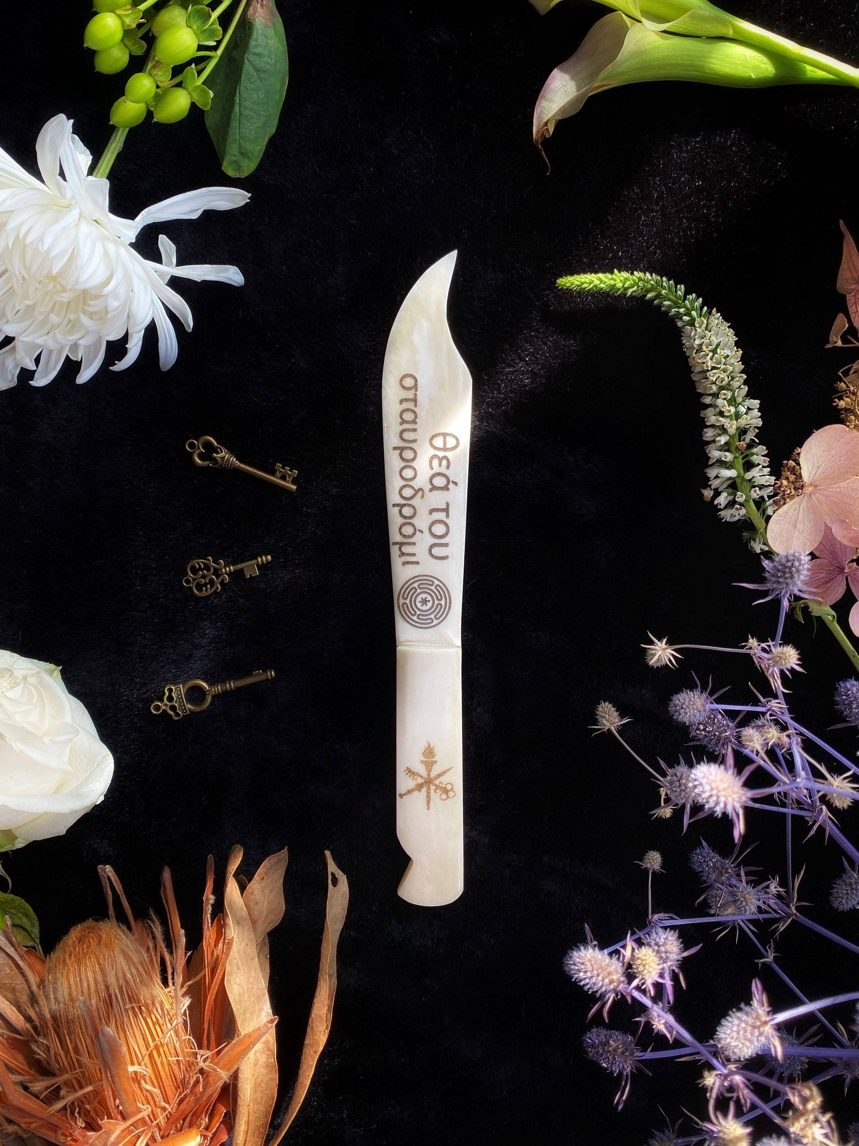 Hand-Etched Horn & Bone Athame | Ritual Knife | Custom Designs Available