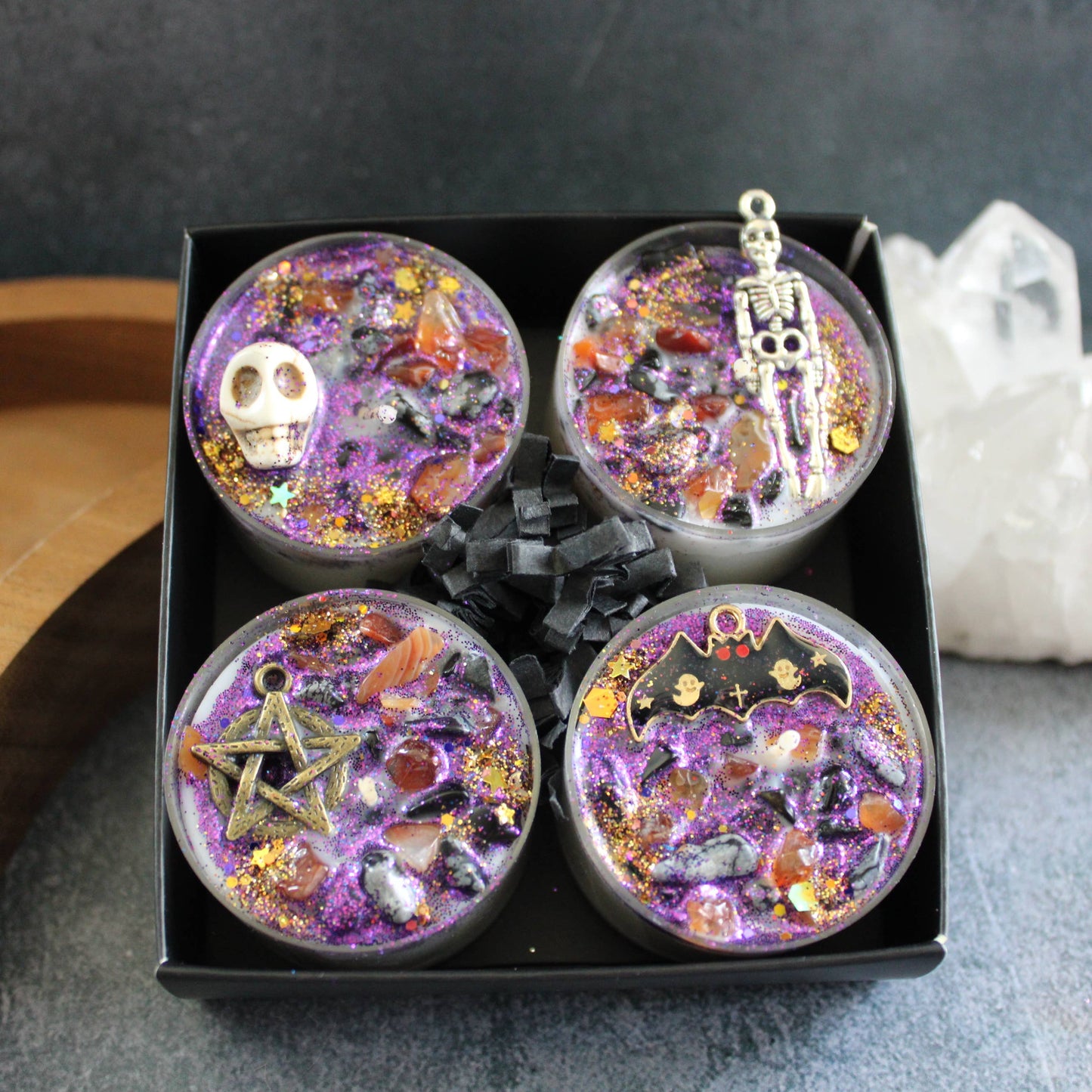 Samhain Tealight Crystal Candles, Sabbat Ritual Candles