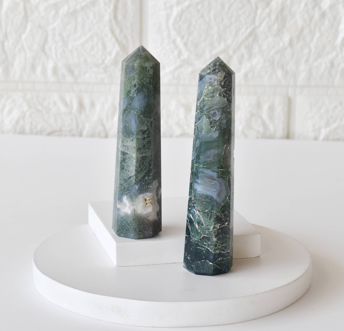 Moss Agate Crystal Tower | Healing Obelisk Point | Natural Gemstone Tower
