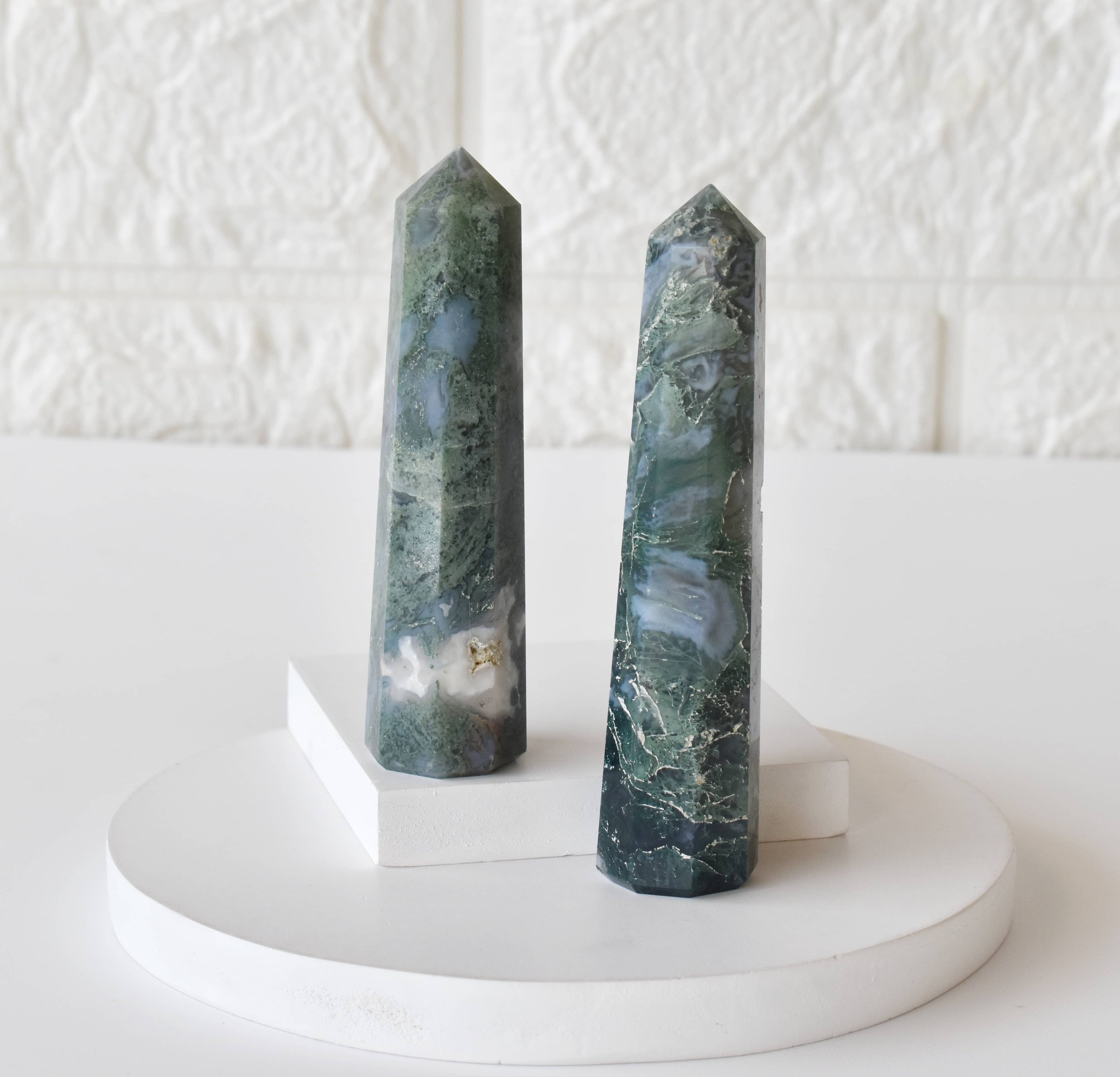 Moss Agate Crystal Tower | Healing Obelisk Point | Natural Gemstone Tower