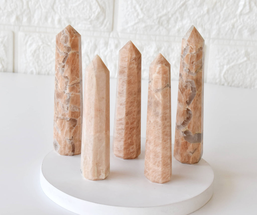 Moonstone Crystal Tower | Healing Obelisk Point | Natural Gemstone Tower