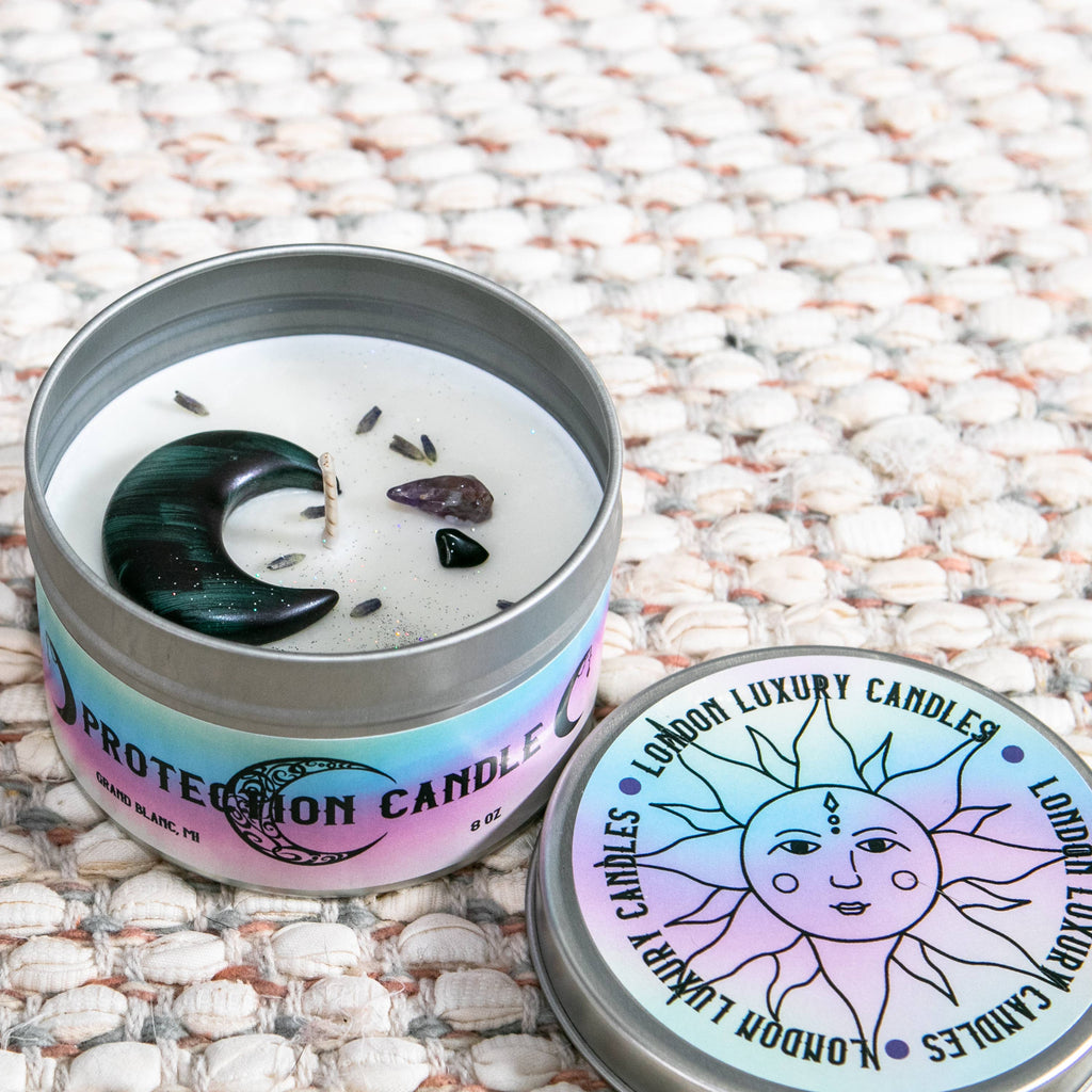 Crystal Candle PROTECTION Intention Metaphysical  Candle SOY
