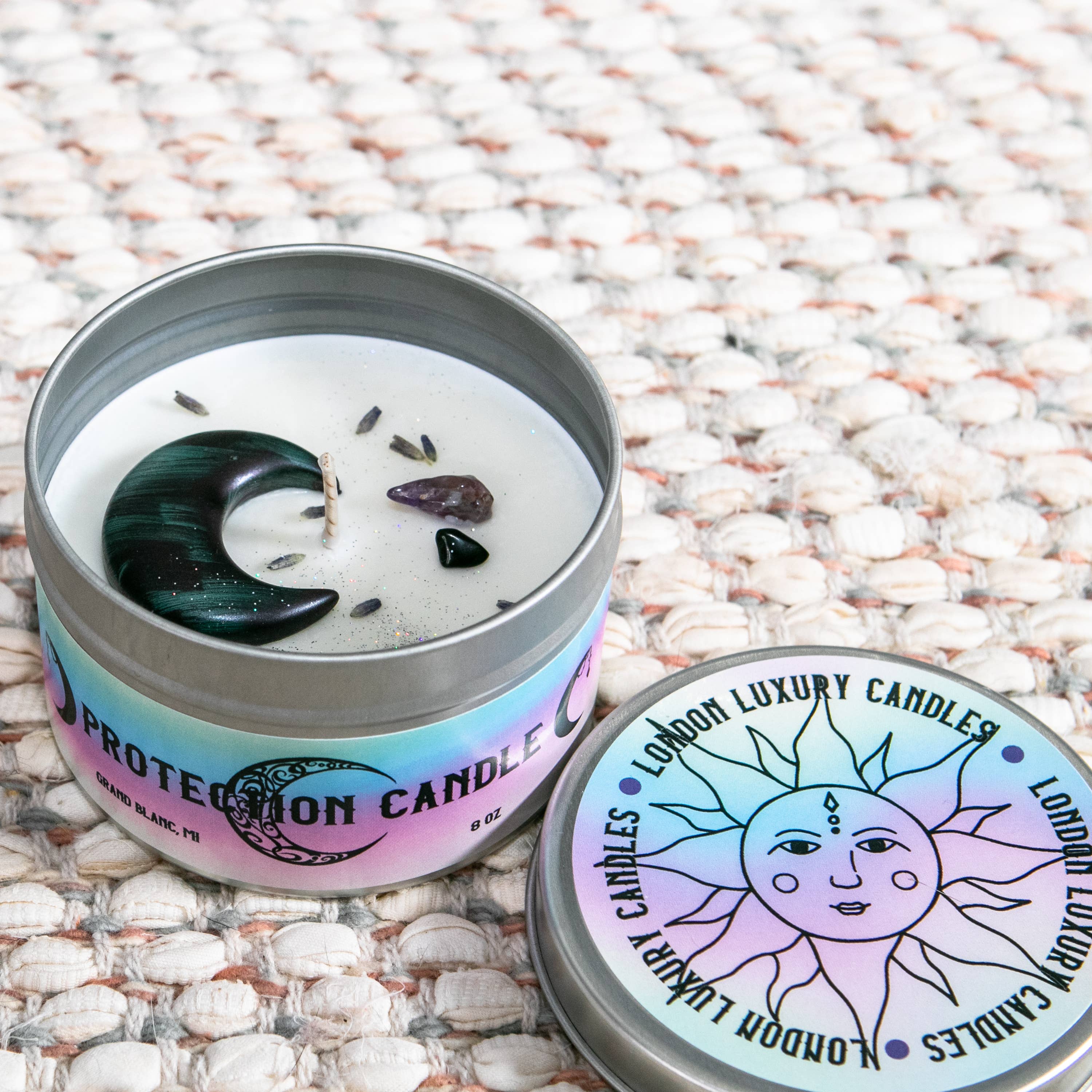 Crystal Candle PROTECTION Intention Metaphysical  Candle SOY