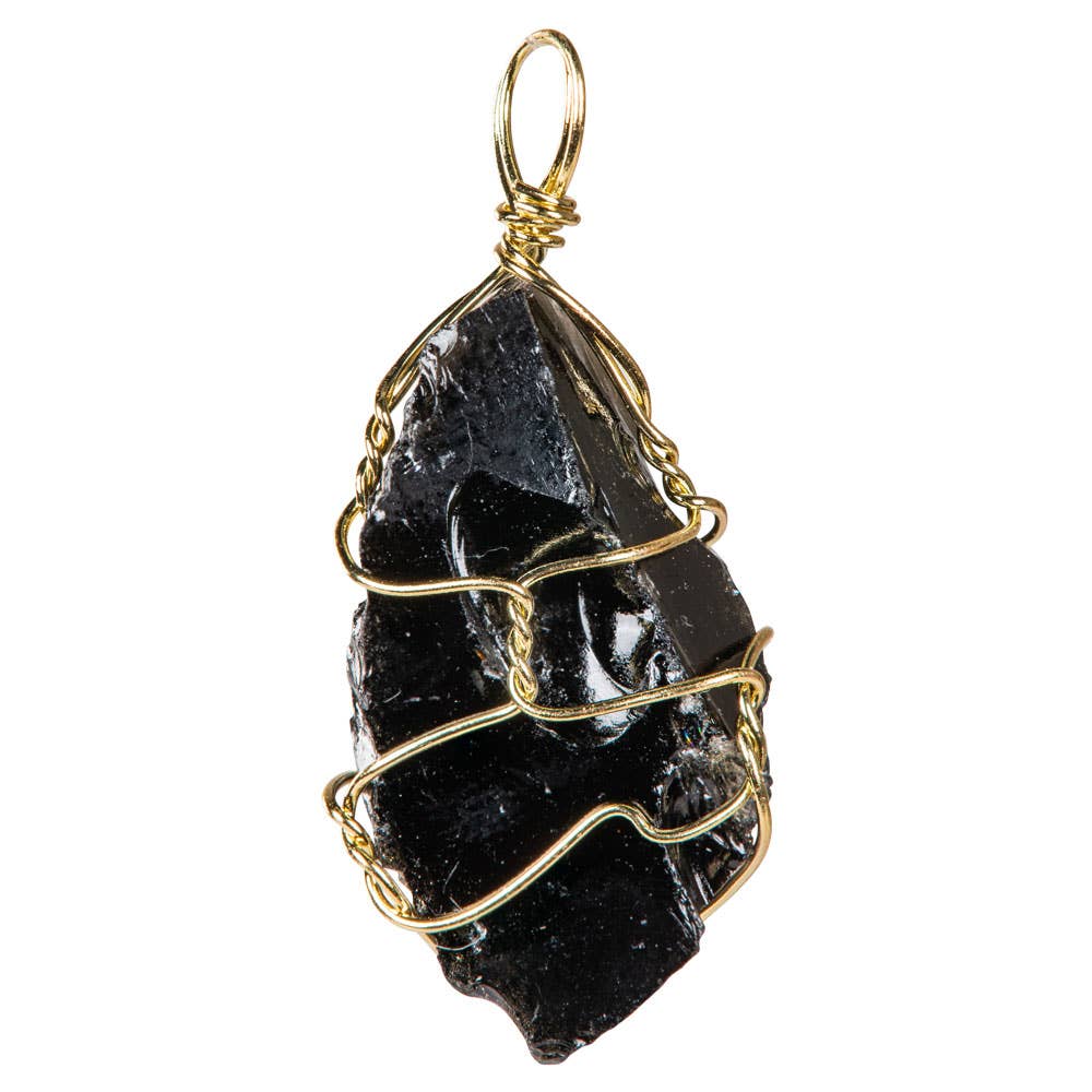 Wire Wrap Rough Stone & Gold Pendant – Amethyst, Obsidian, Lapis, Ruby Zoisite, Sunstone & Tiger Eye