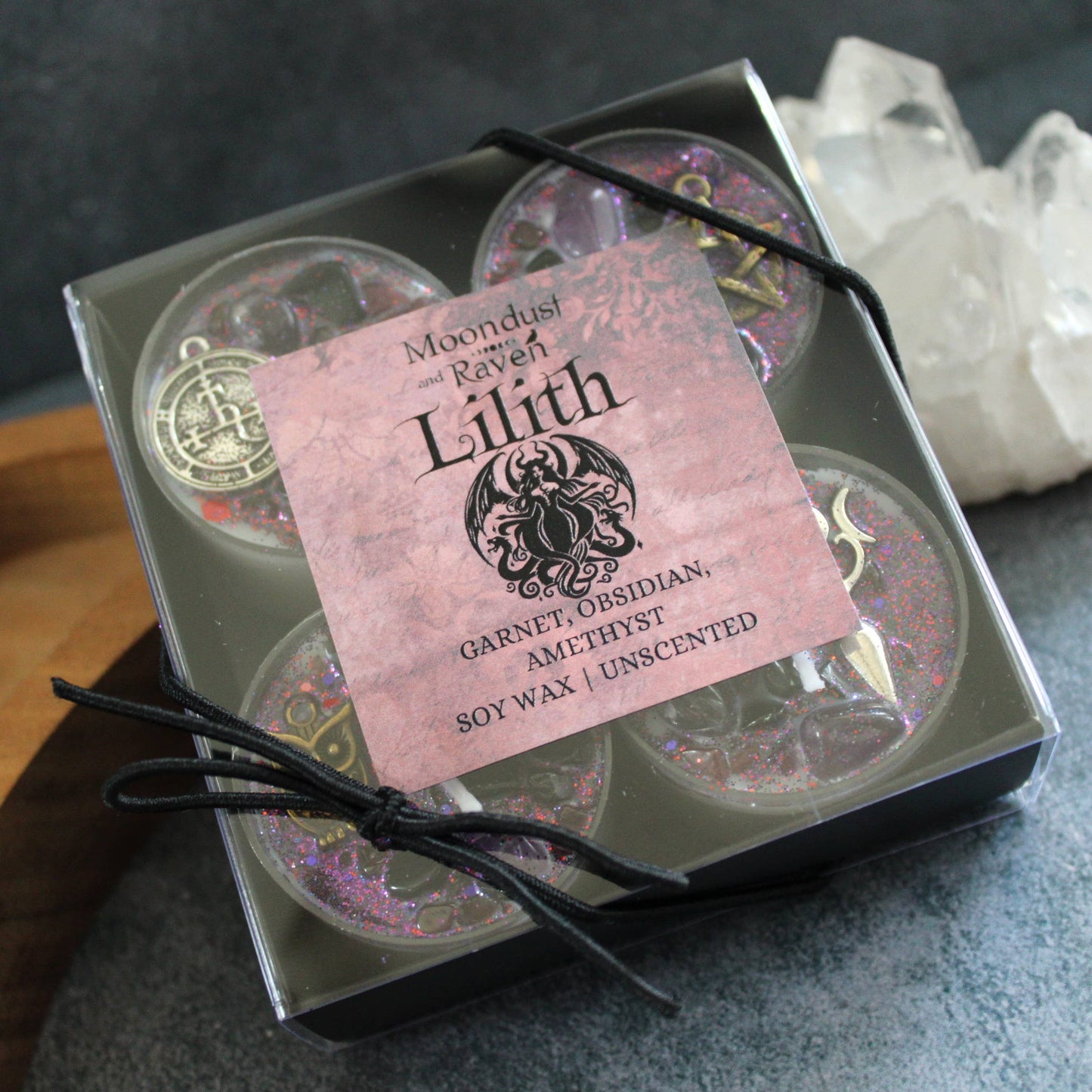 Lilith Tealight Crystal Ritual Candles | Set of 4