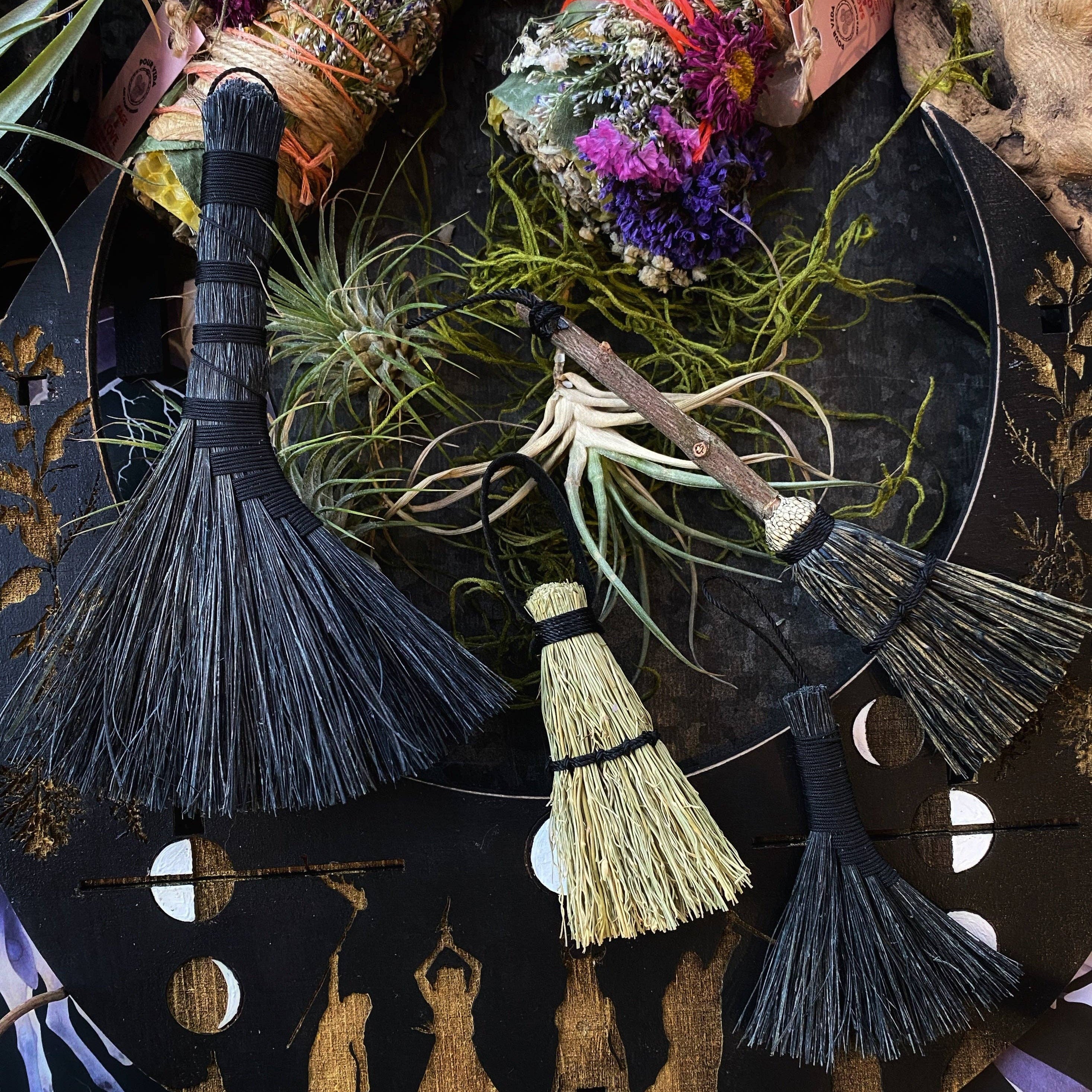 Miniature Besom & Hand Broom | 3–5" Tampico | Altar Tool or Ornament