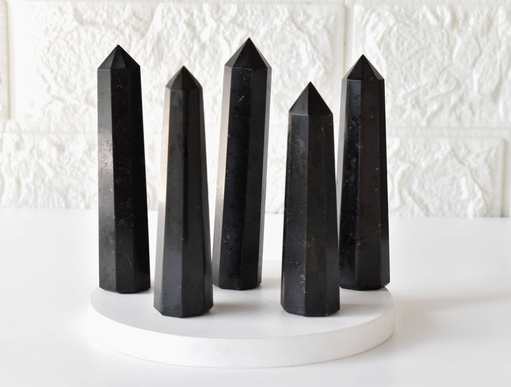 Black Tourmaline Crystal Tower | Healing Obelisk Point | Natural Gemstone Tower