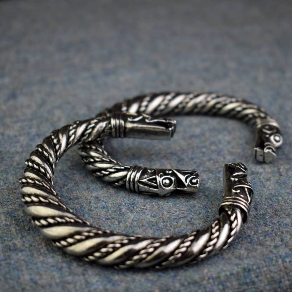 Tapered Band Viking Age Pewter Replica Dragon Bracelet