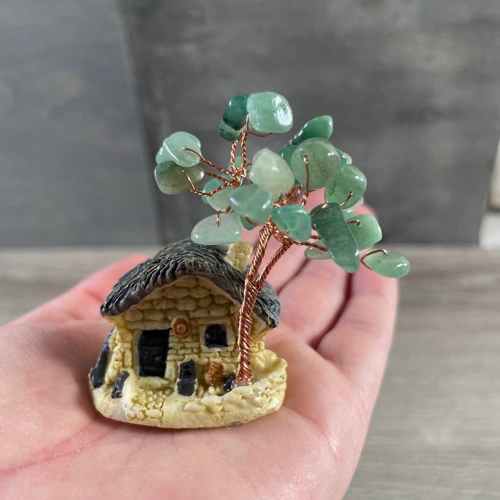 Fairy House Gemstone Tree | Crystal Chip Wire Tree Cottage Figurine