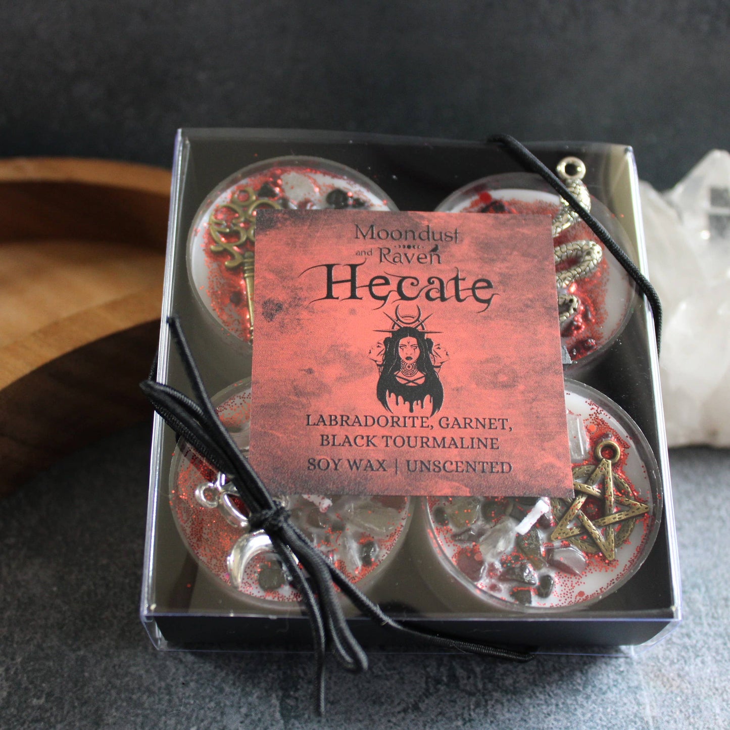 Hecate Tealight Crystal Candles, Ritual Candles