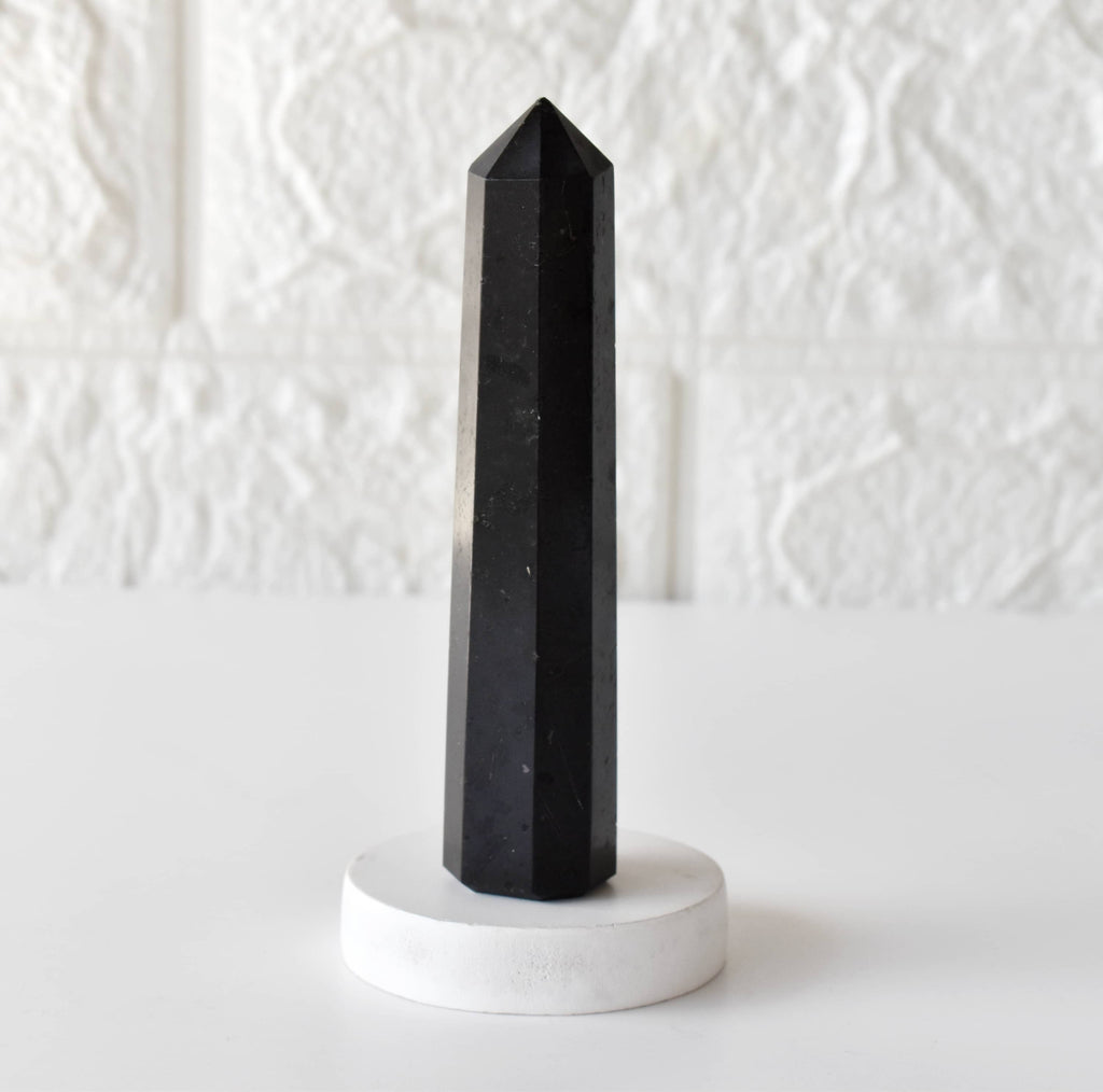Black Tourmaline Crystal Tower | Healing Obelisk Point | Natural Gemstone Tower