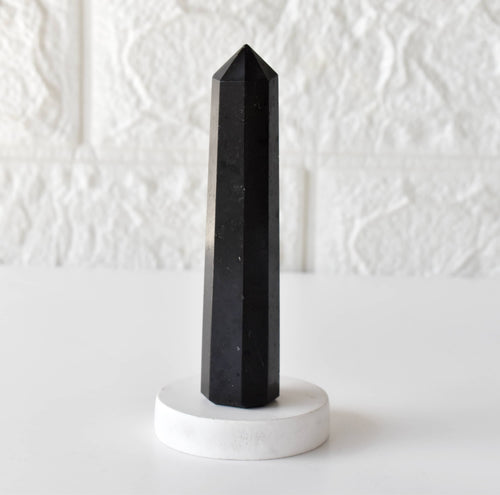 Black Tourmaline Crystal Tower | Healing Obelisk Point | Natural Gemstone Tower