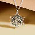 Sterling Silver Openwork Lotus Mandala Necklace 18 Inch