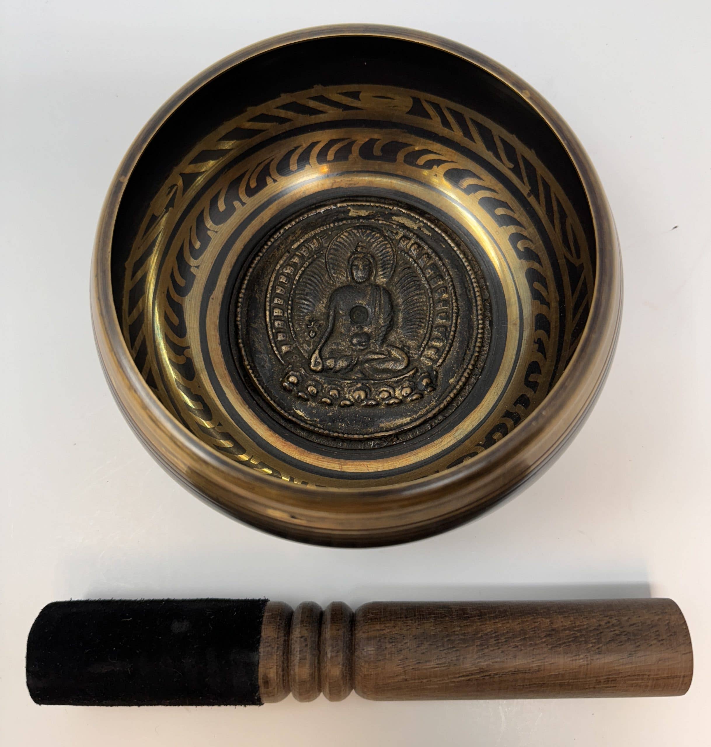 4.50 Inch Black Mantra Bowl - Buddha Carving