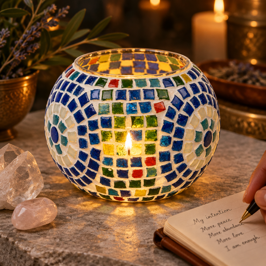 Evil Eye Mosaic Candle Holder lifestyle
