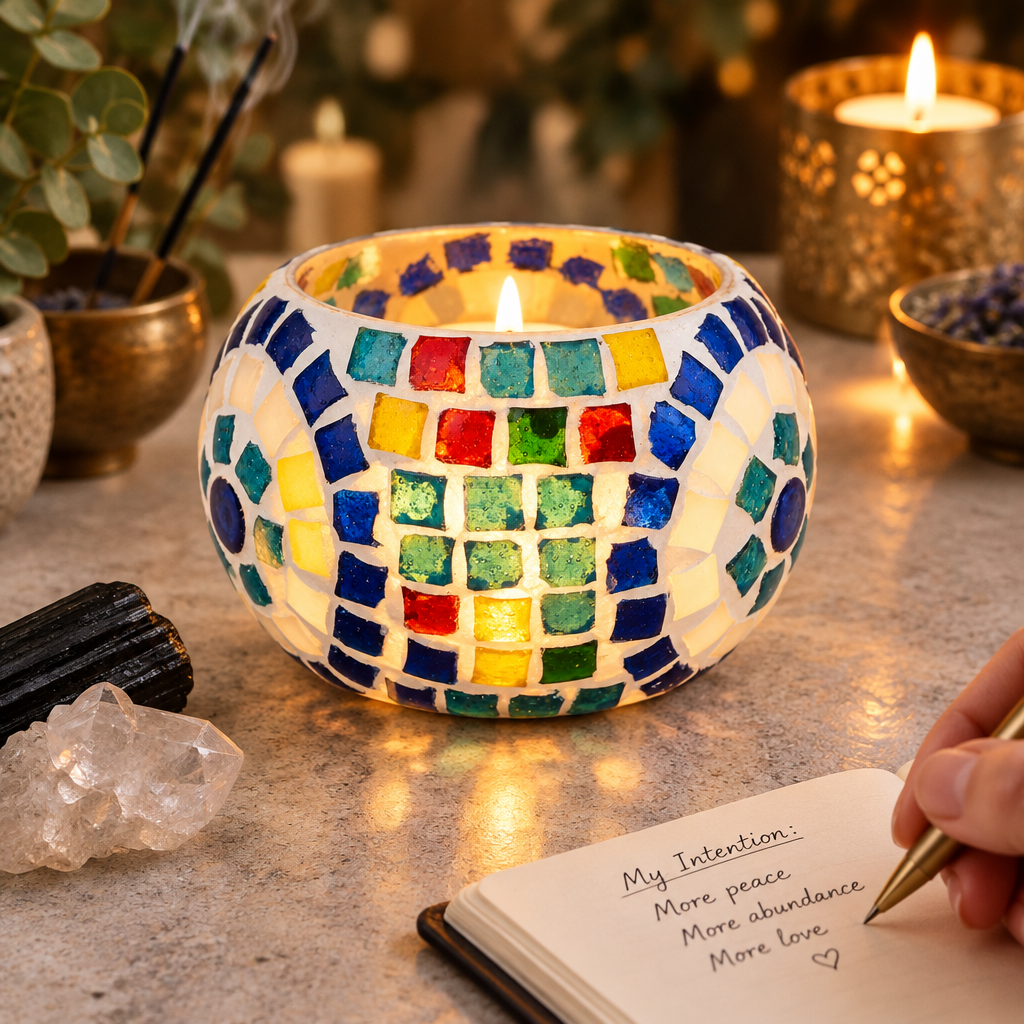Evil Eye Mosaic Candle Holder lifestyle