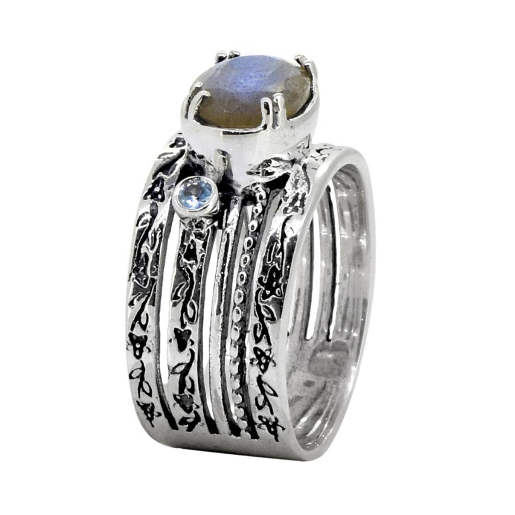 Serafina Labradorite Wide Band Sterling Ring Size 7
