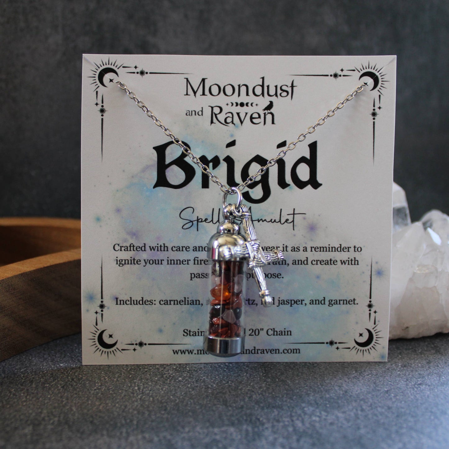 Brigid Spell Jar Amulet Necklace, Witchy Crystal Jewelry
