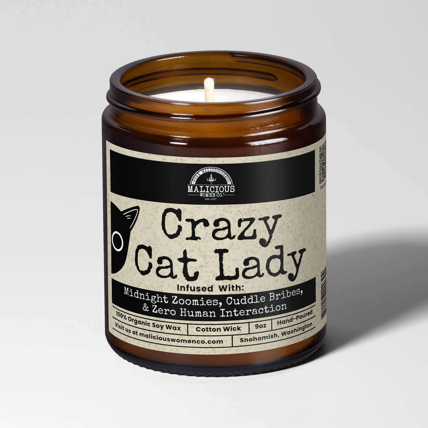 Crazy Cat Lady 9oz Candle - Moxie Scent by Malicious Women Co