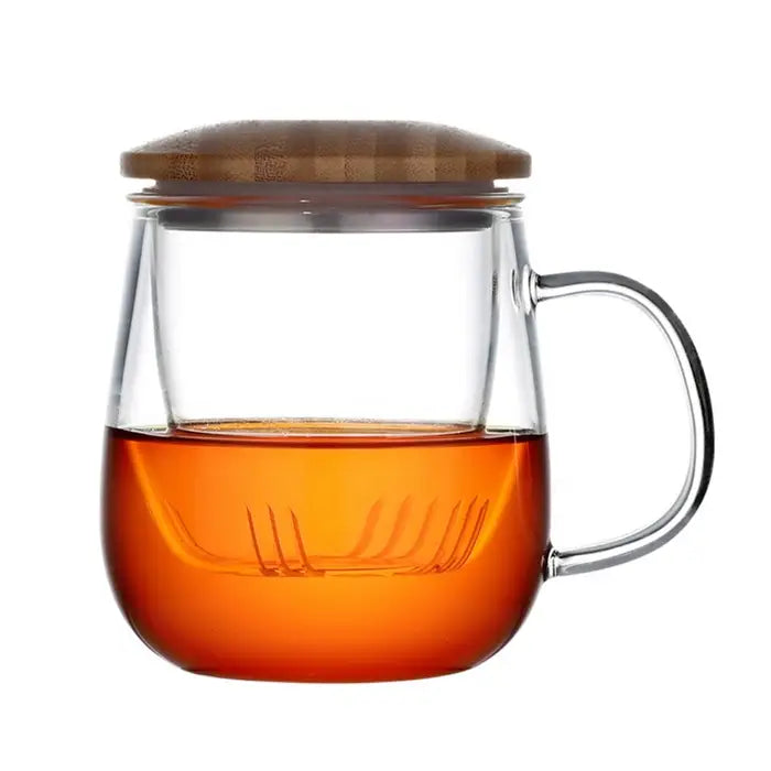 Glass Teacup with Infuser & Bamboo Lid