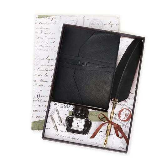 Leather Wrap Journal Set with Ink, Nibs and Quill Pen