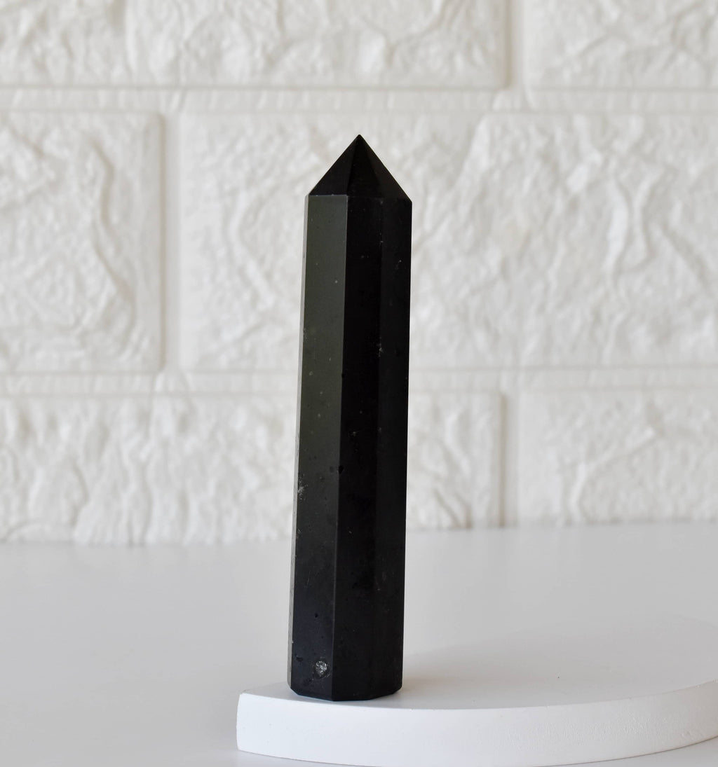 Black Tourmaline Crystal Tower | Healing Obelisk Point | Natural Gemstone Tower