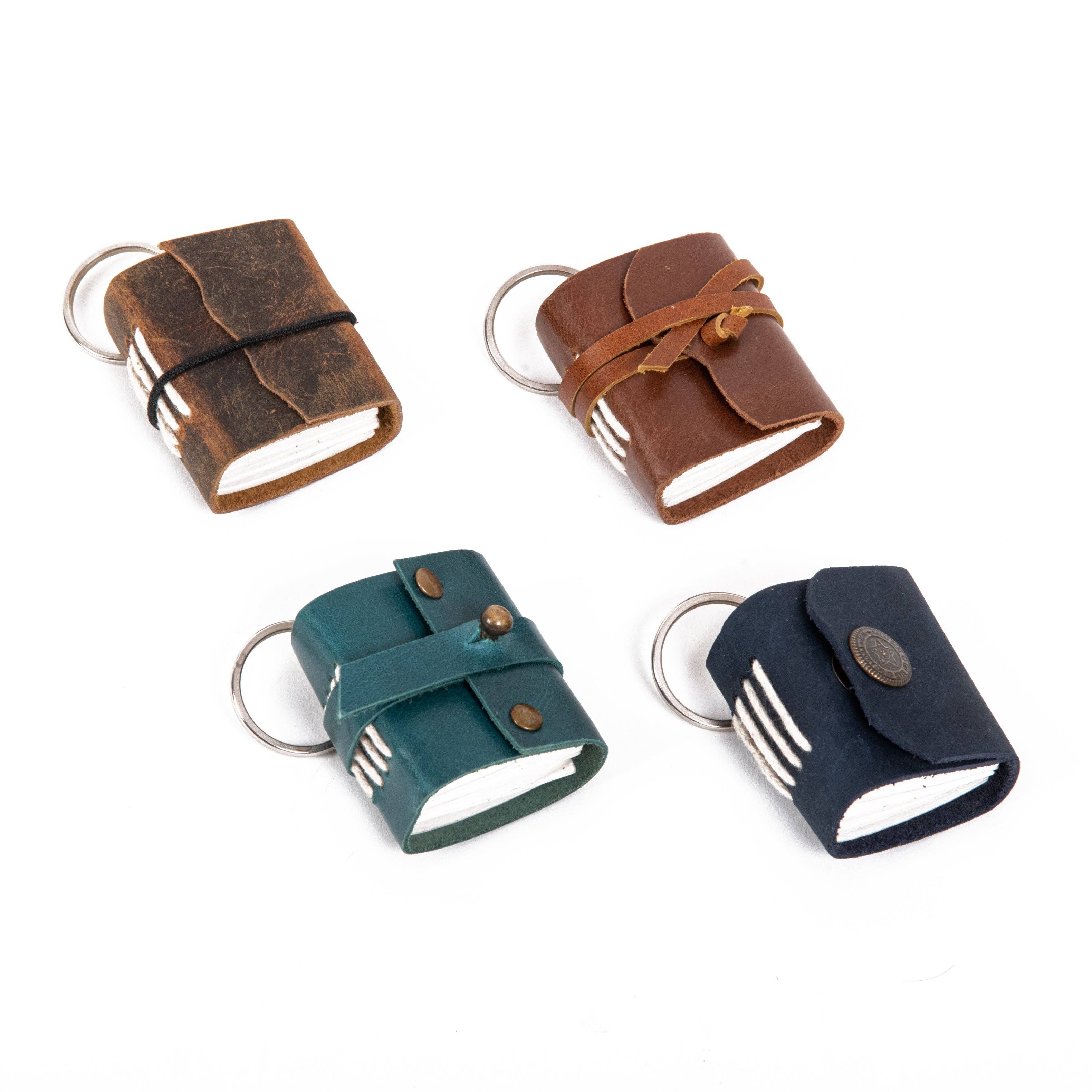 Miniature Leather Journal Keychain - Handmade Pocket Diary