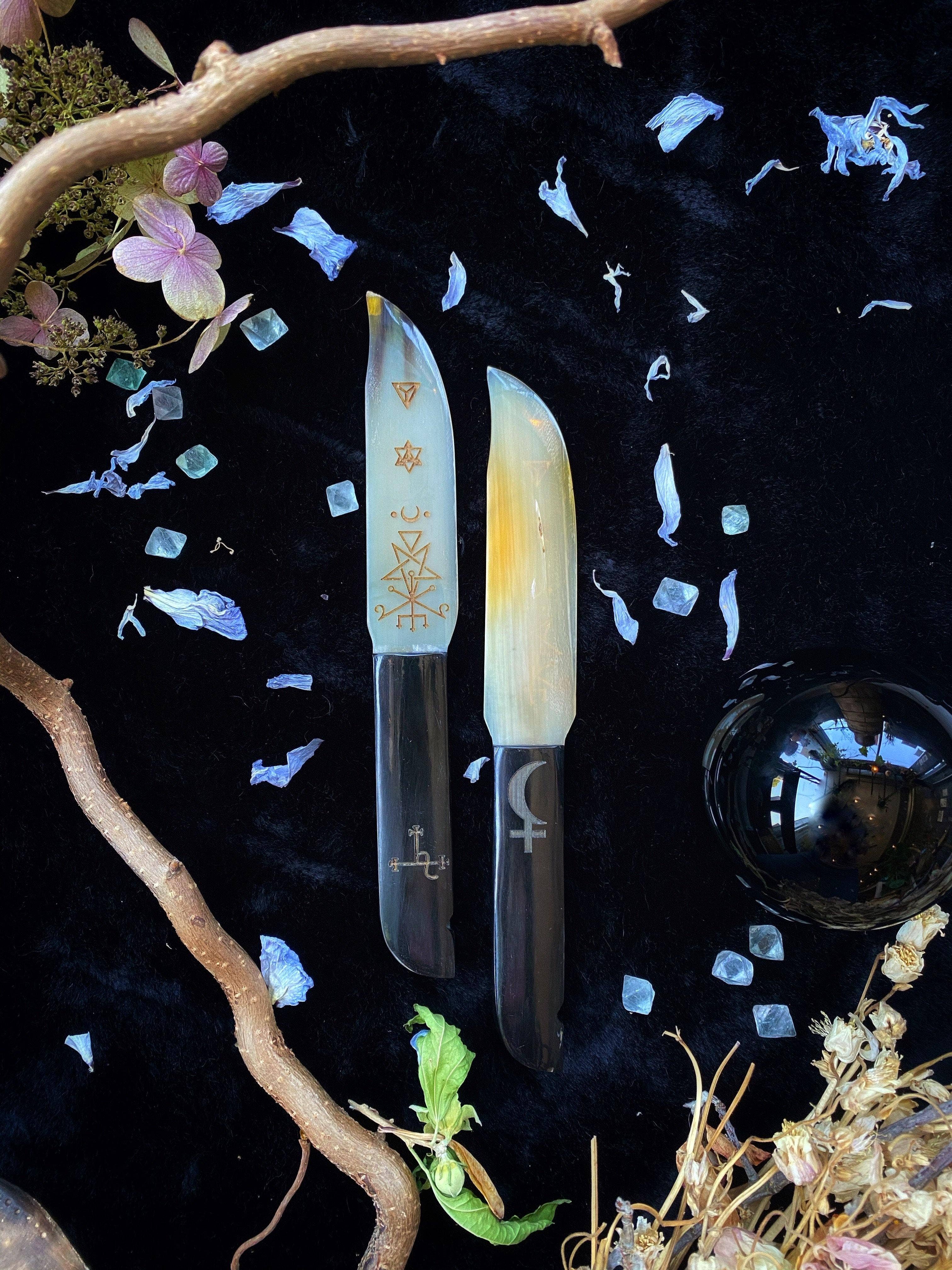 Hand-Etched Horn & Bone Athame | Ritual Knife | Custom Designs Available
