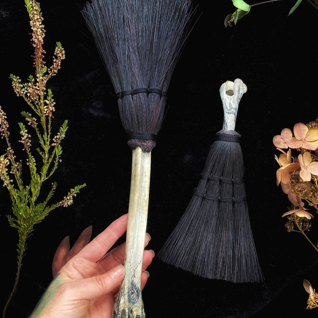 Hag's Altar Broom | Scrimshaw Bone Handle | Coyote, Deer & Possum | Handmade in Portland