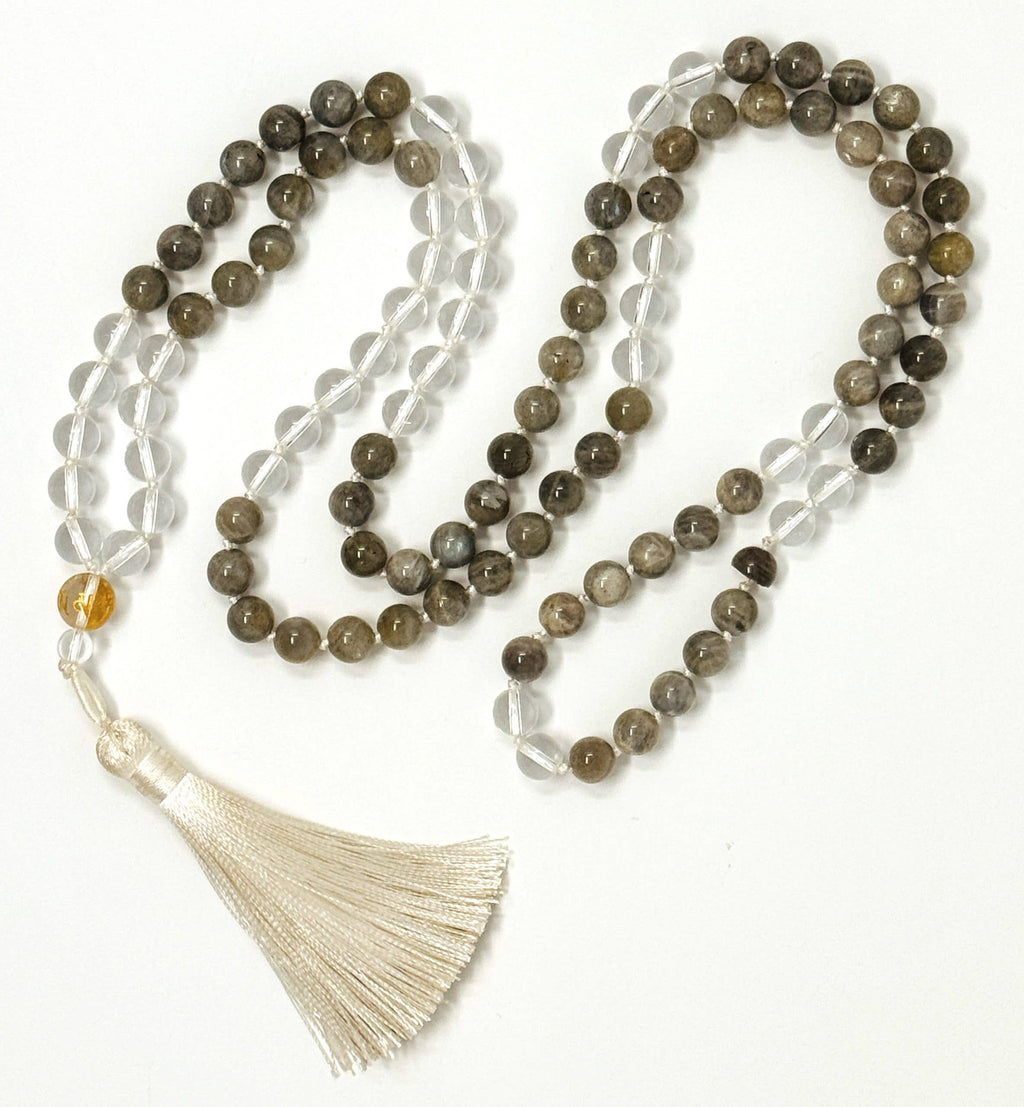 Labradorite & Clear Quartz Mala | 108 Beads | 6mm | Handcrafted in Nepal