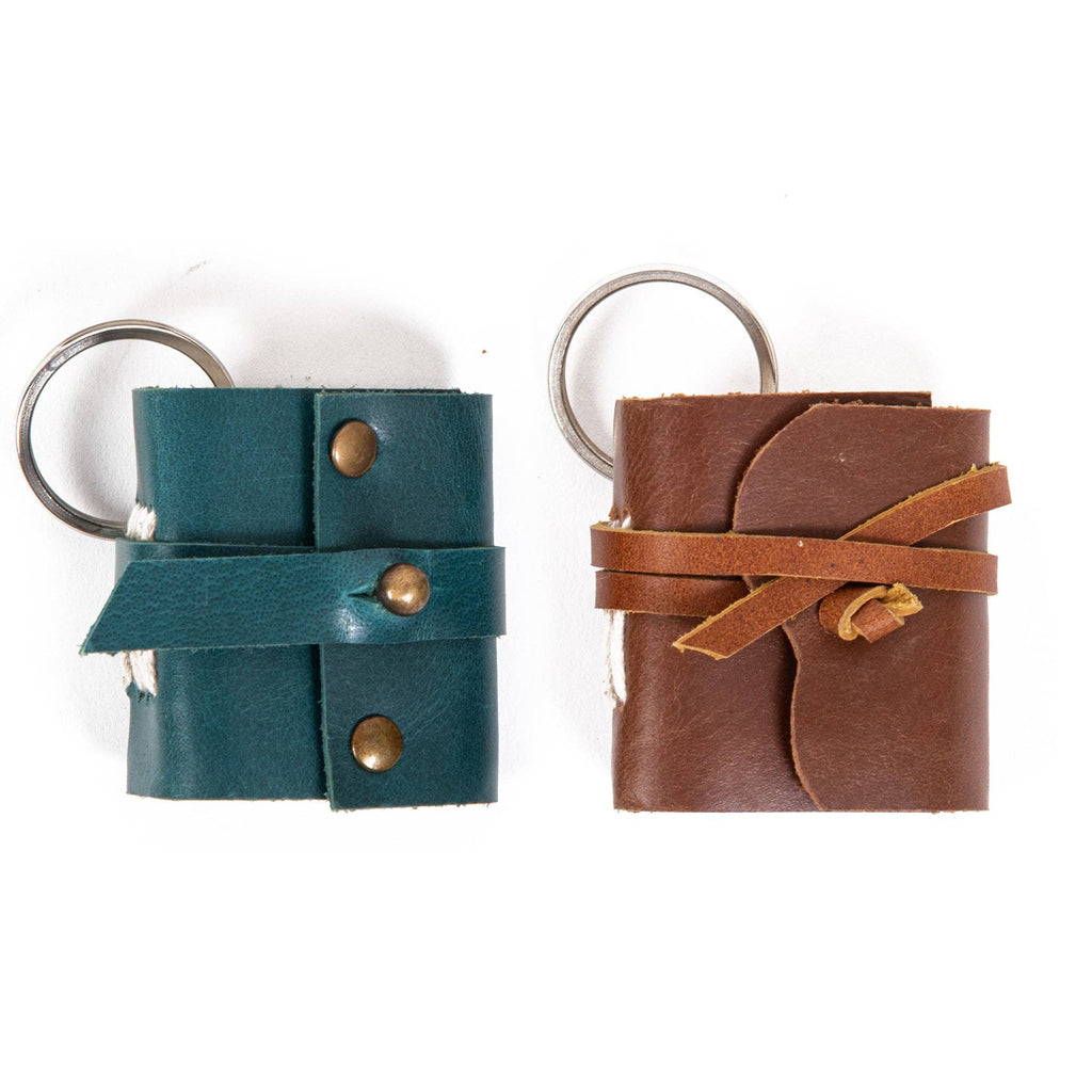 Miniature Leather Journal Keychain - Handmade Pocket Diary