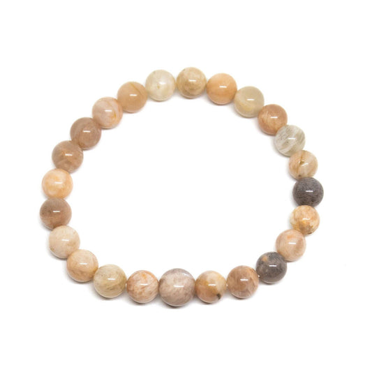 Peach Moonstone  Beaded Bracelet - Wrist Mala - 8mm