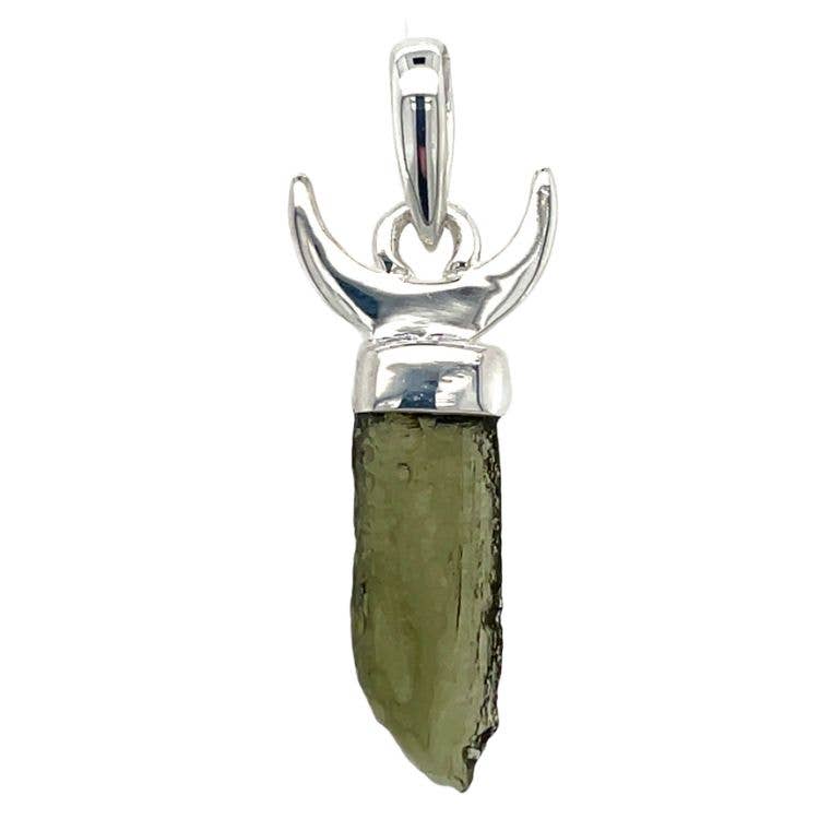 Moldavite Moon Pendant - Genuine Rare Gemstone Sterling Silver