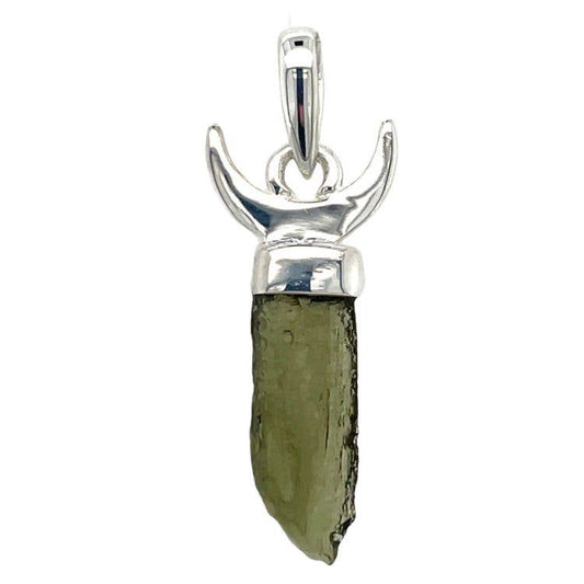 Moldavite Moon Pendant - Genuine Rare Gemstone Sterling Silver