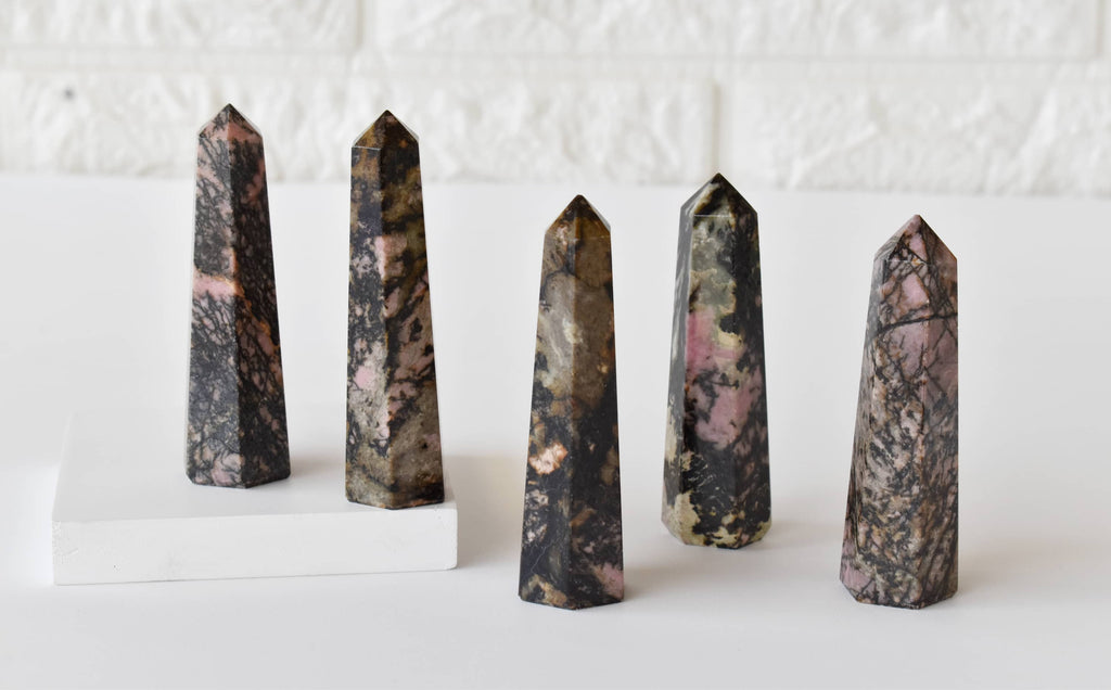 Rhodonite Crystal Tower | Healing Obelisk Point | Natural Gemstone Tower