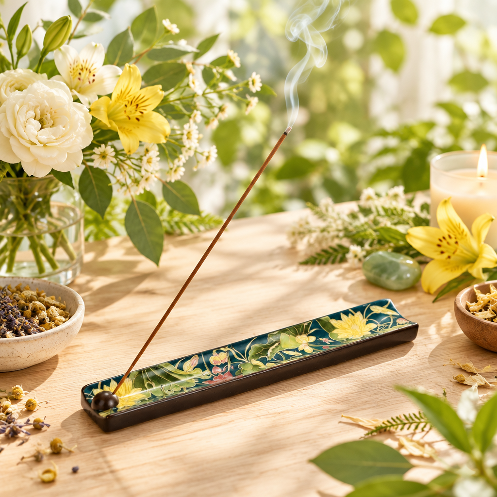 Floral Enamel Incense Holder Lifestyle