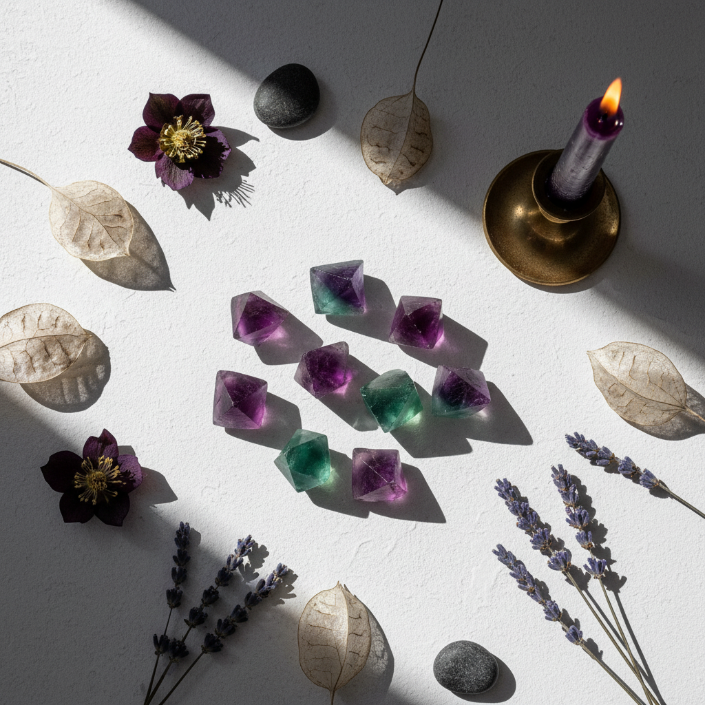 Fluorite Octahedron Flat Lay