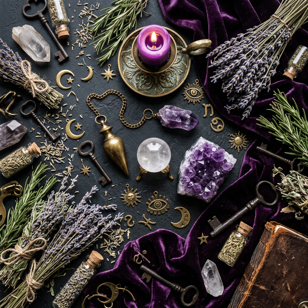 Fortune teller props flat lay