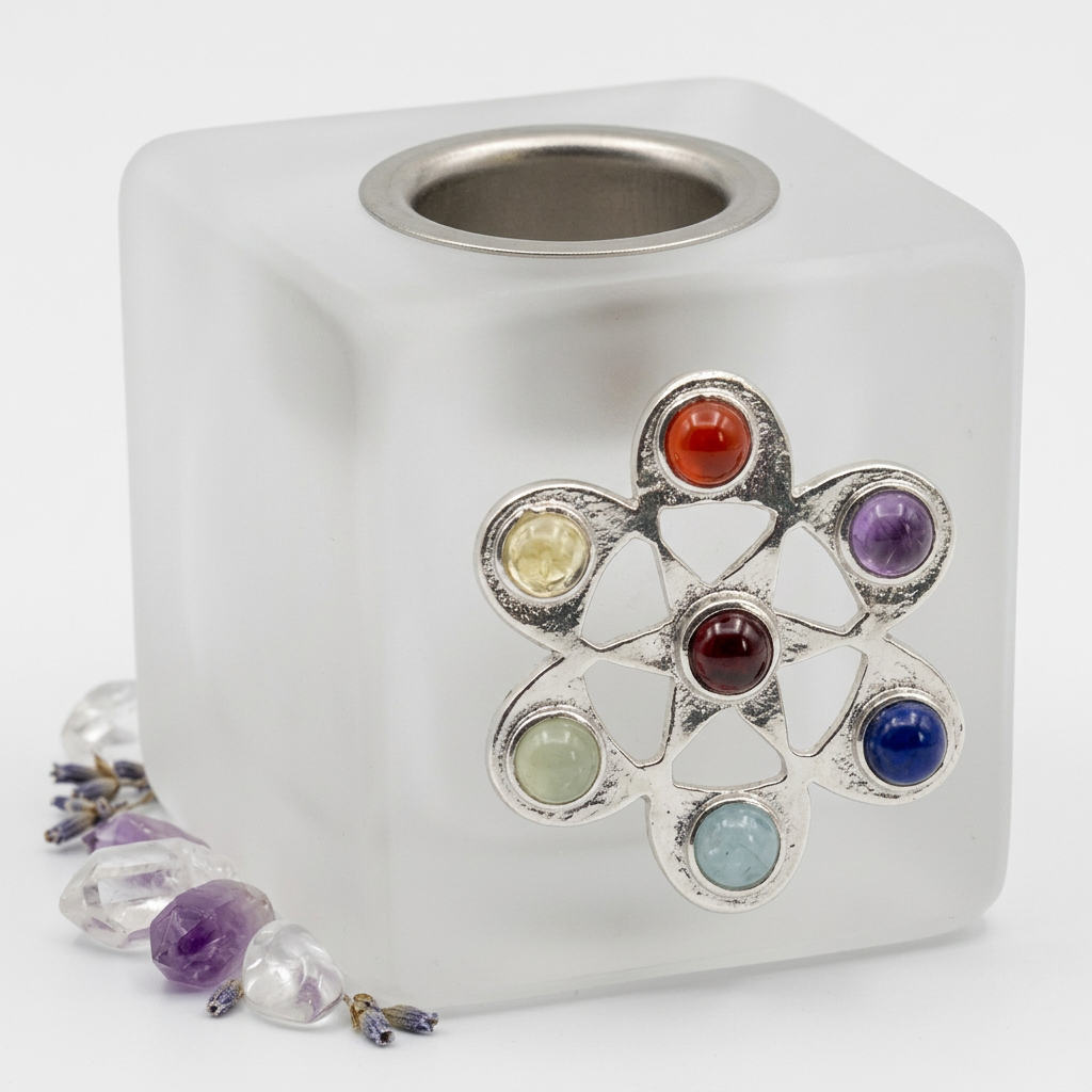Frosted chakra candle holder hero
