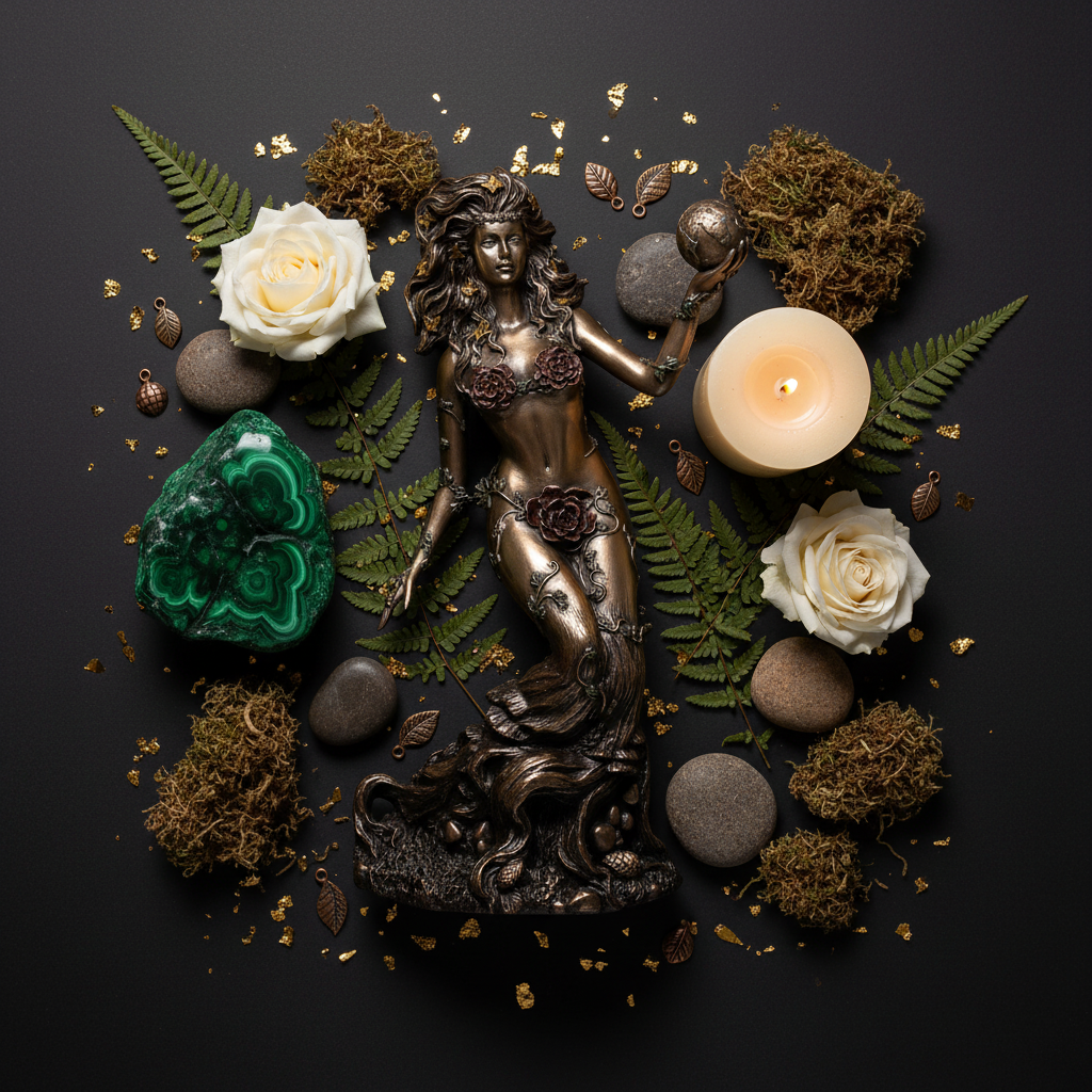 Gaia Goddess Statue Flat Lay