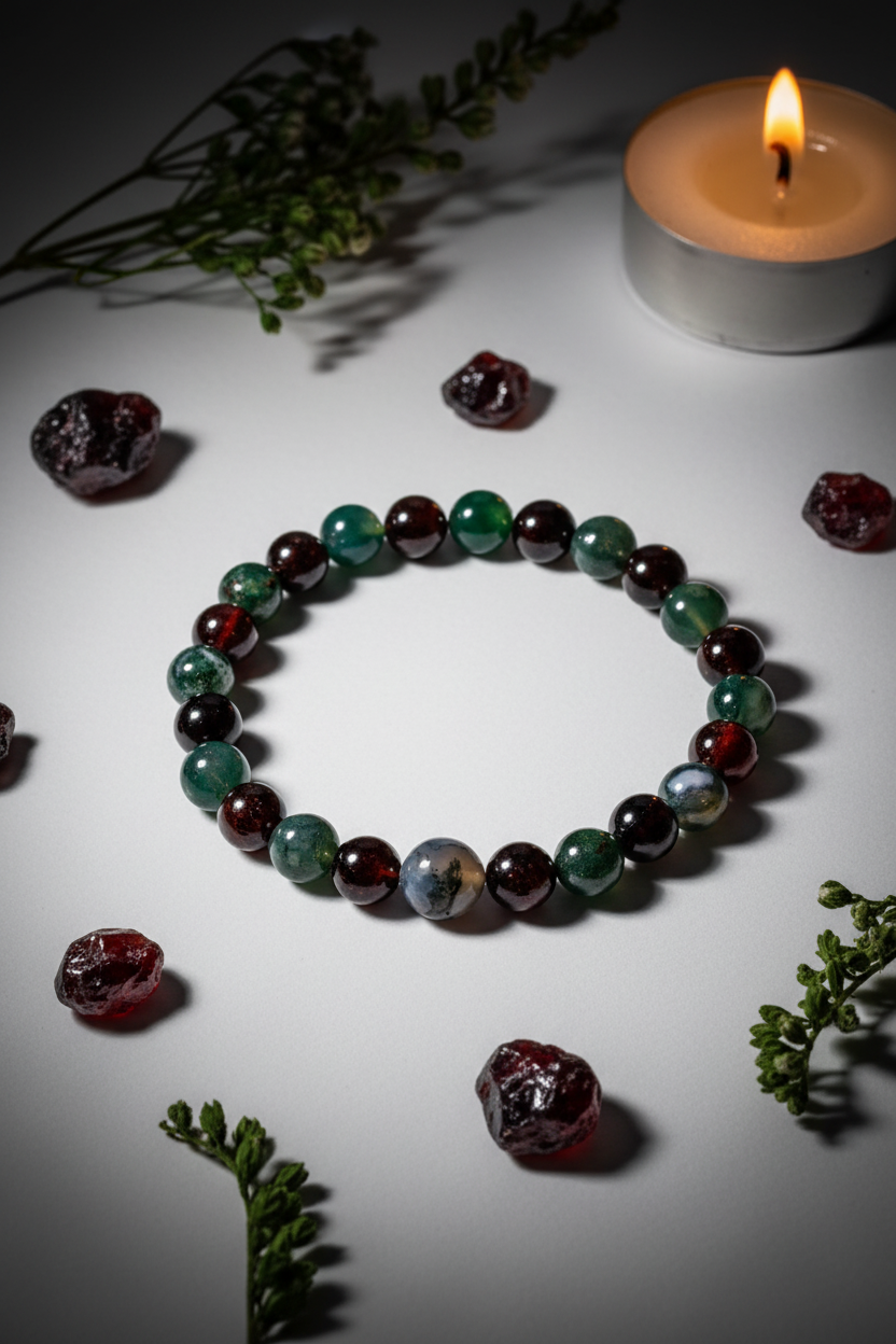 Garnet Moss Agate Bracelet Hero