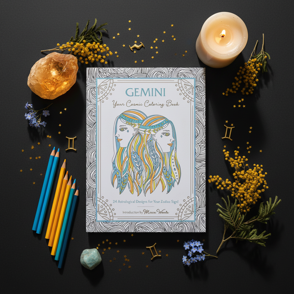 Gemini Cosmic Coloring Book Flat Lay