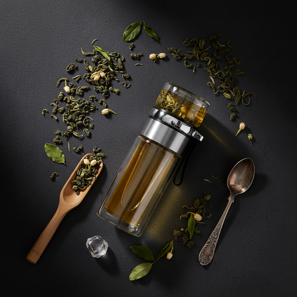 Glass Bottle Tea Infuser Flat Lay