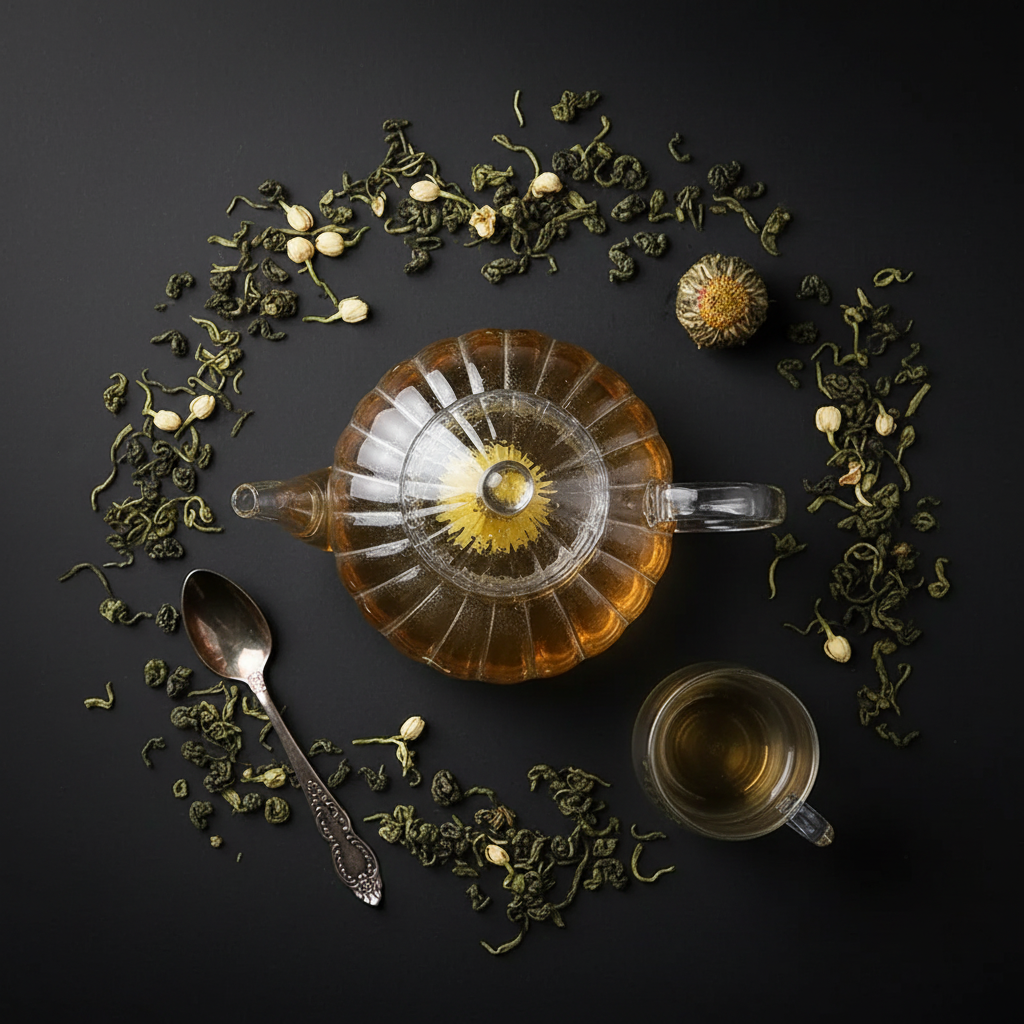 Glass Teapot Flat Lay