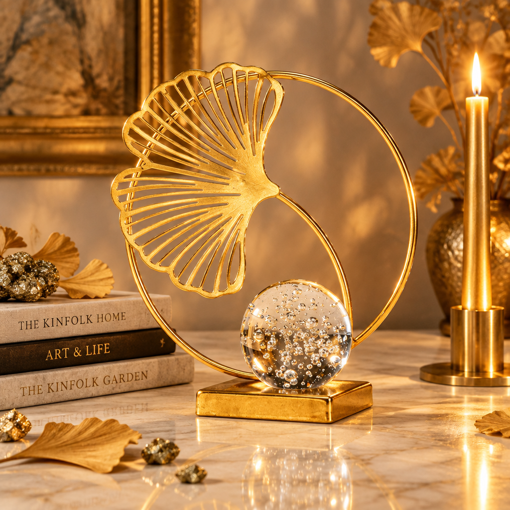Gold Ginkgo Crystal Sculpture Lifestyle