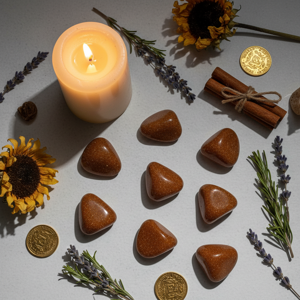 Goldstone Tumbled Flat Lay