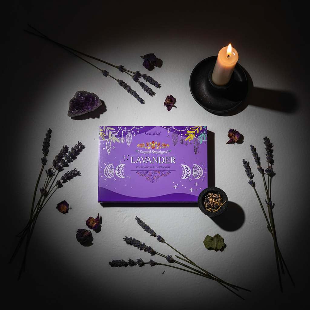 Goloka Lavender Resin Incense Flat Lay